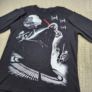 Star Wars Shirt Men Large Waffle Knit Thermal Black Darth Vader Y2K